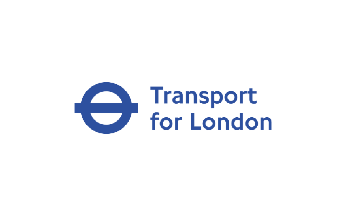 Blue and white logo saying transport for london