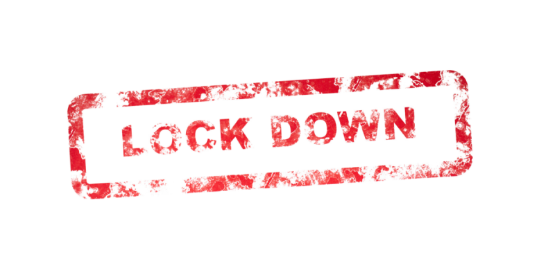 Lockdown written in red letters